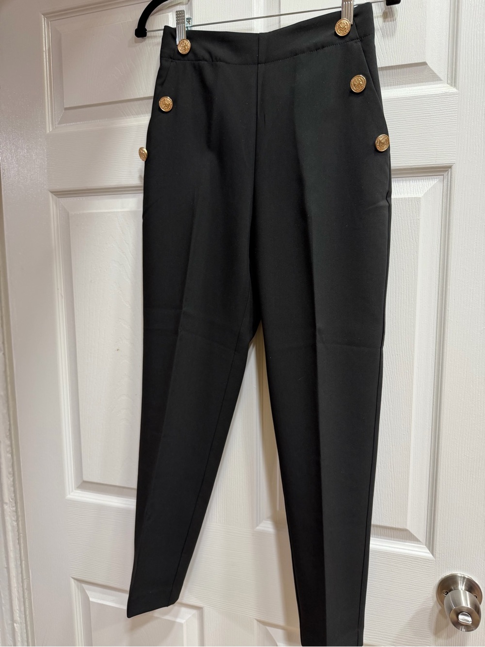 Zara Black High-Waist Gold-Button Tapered Pants